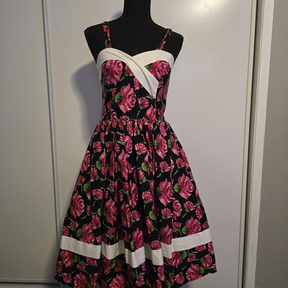 Unique Vintage Pink and Black Sleeveless Midi Dress